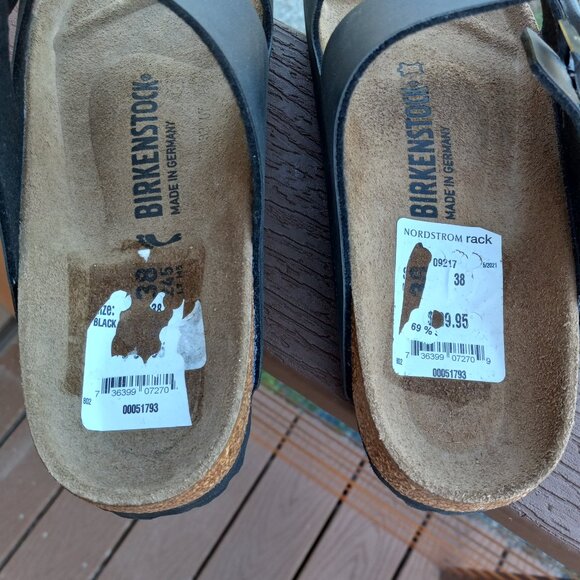 NWOB Birkenstock Arizona Black Birko Flor Black Buckle Sz EU 38 US 7 - 7.5 DEFEC - Picture 16 of 16